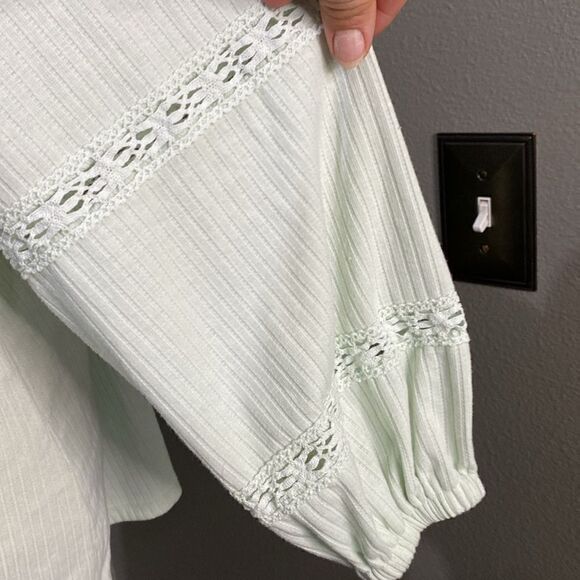 Lane Bryant Mint Green Off Shoulder Tunic Blouson-Sleeve Ribbed Knit Top - Picture 6 of 13